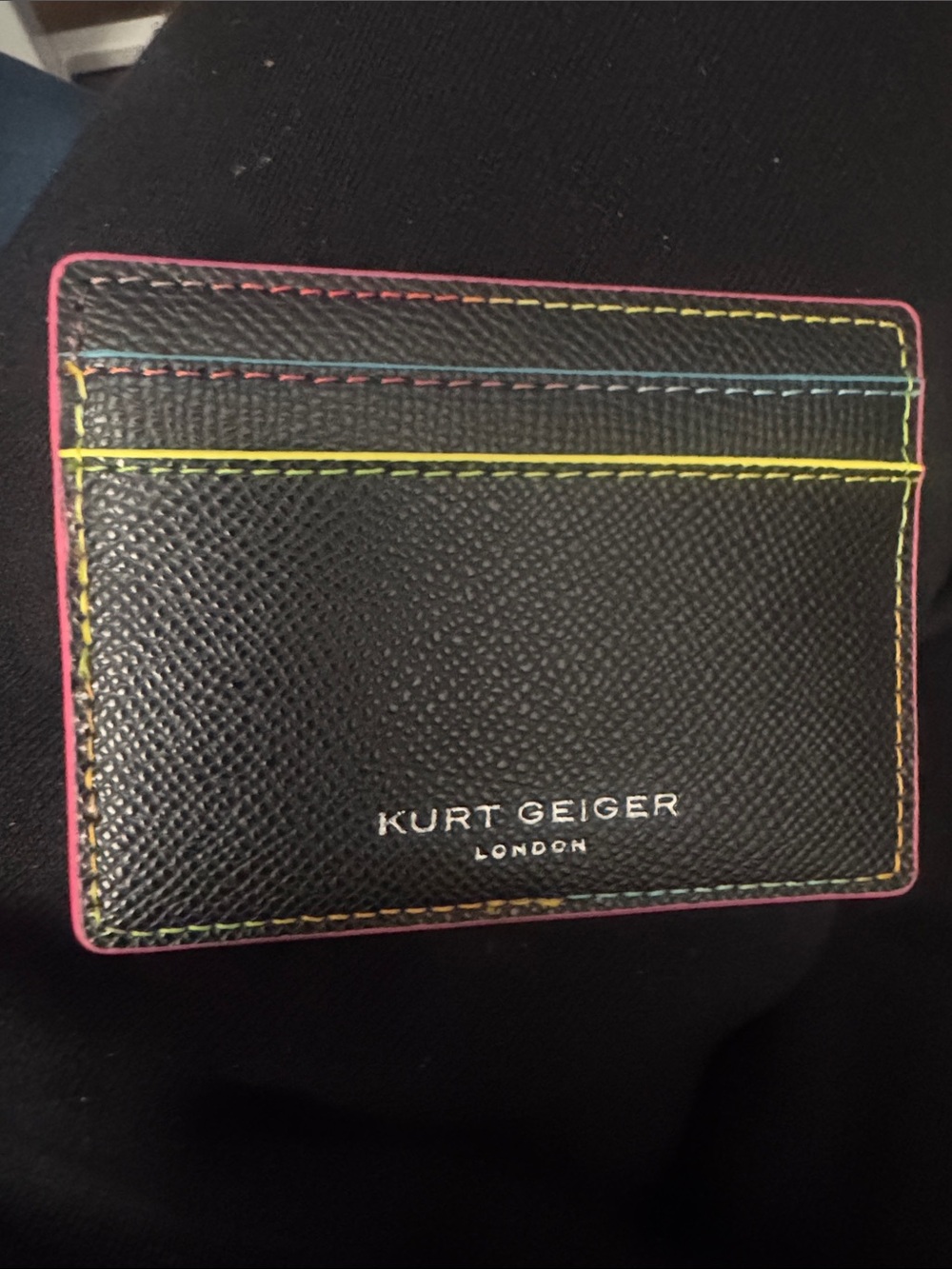 Kurt Geiger Black Card Holder with Rainbow Stitching